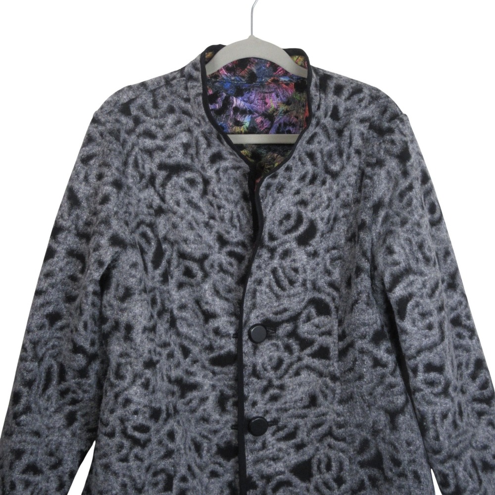 Trimdin Reversible Fuzzy Jacket Med Colorful Abstract Artsy Button Front - Picture 5 of 16